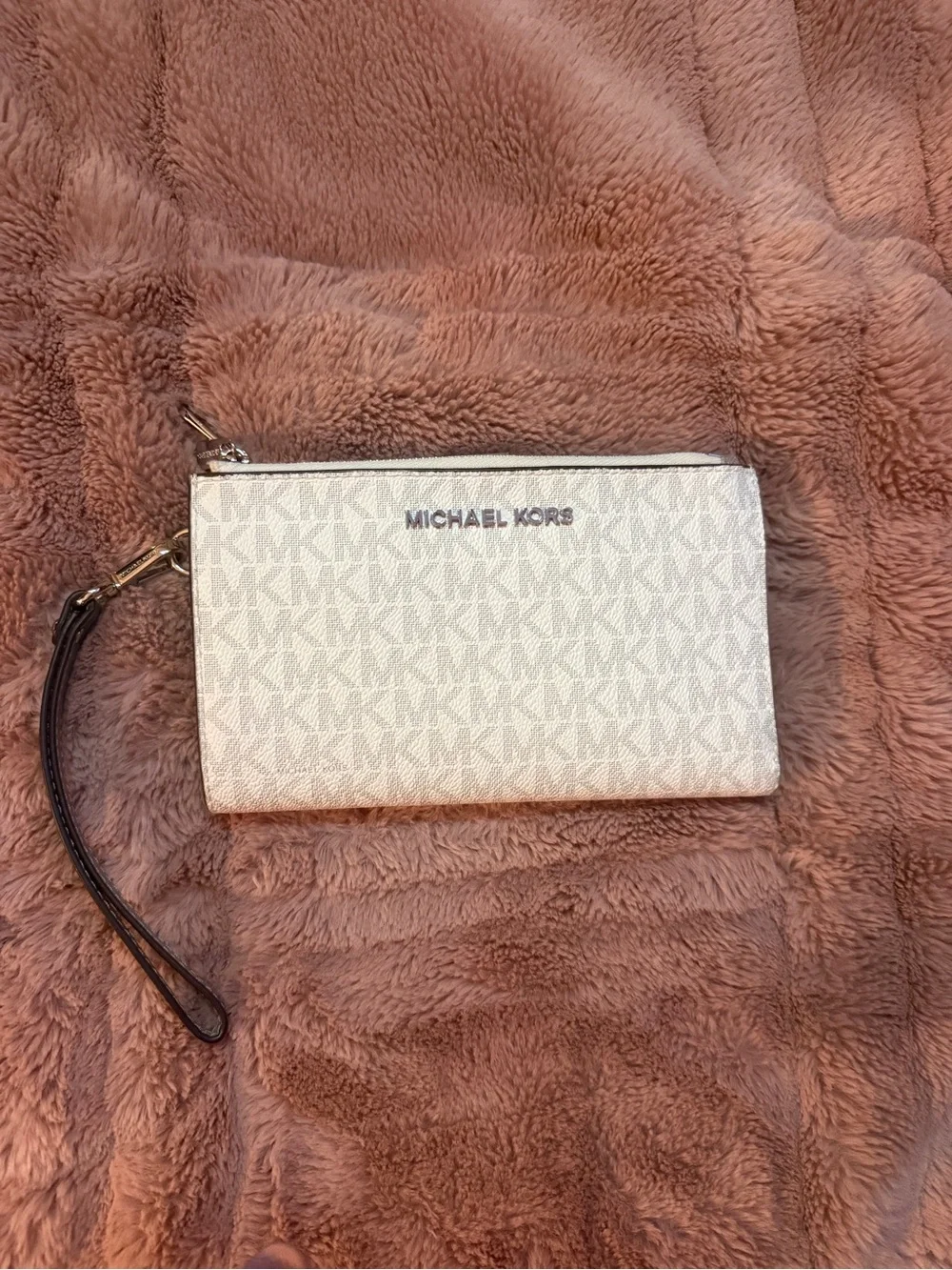 Michael Kors Metallic Silver Logo Wristlet Clutch